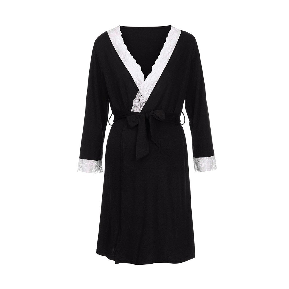 Cozy Solid Belted Crop-sleeve Nursing Robe