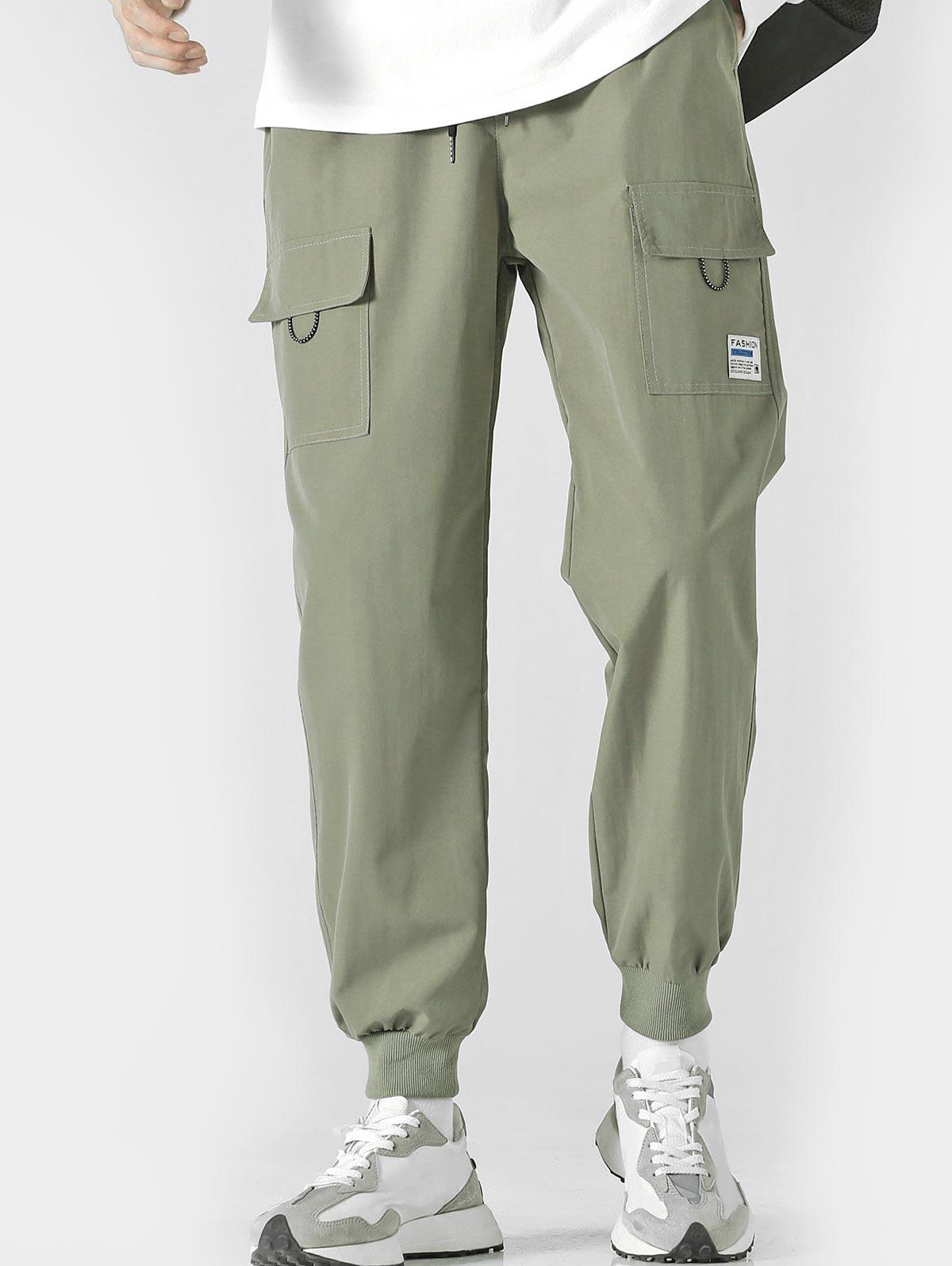 ZAFUL Men's Flap Pocket Drawstring Streetwear Cargo Beam Feet Pants Xl Light green