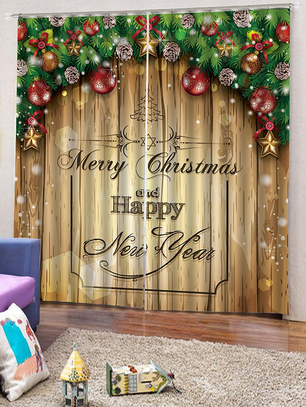 2 Panels Christmas Blessing Print Window Curtains