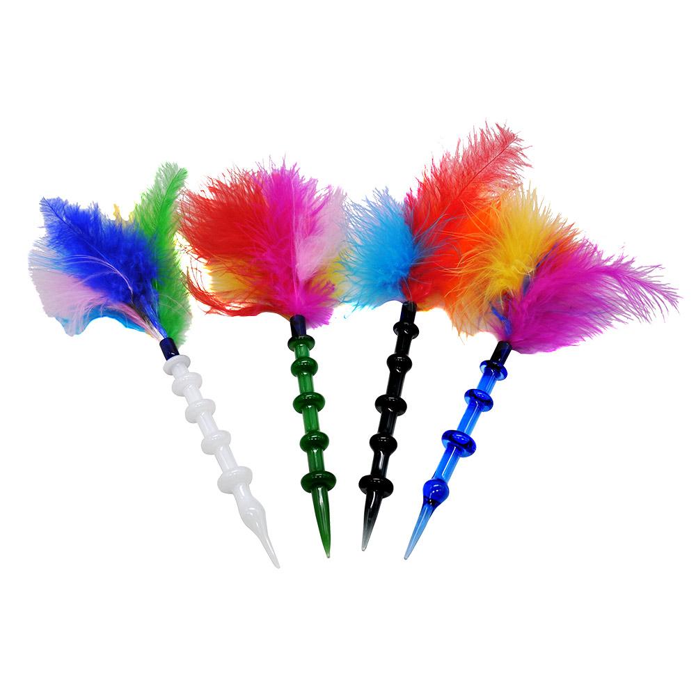 Rainbow Feathers Dabbler 5.6Inch Wax Dab Tool Colorful Thick Pyrex Dabber Tool Quartz Banger Nails Dab Rigs Water Pipe