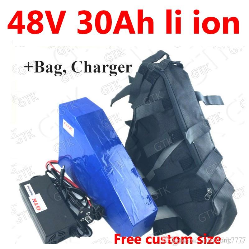 GTK 48v 30ah triangle lithium battery BMS li-ion rechargeable for 1000w 2000w electric ebike scooter bicycle + 5A charger + bag