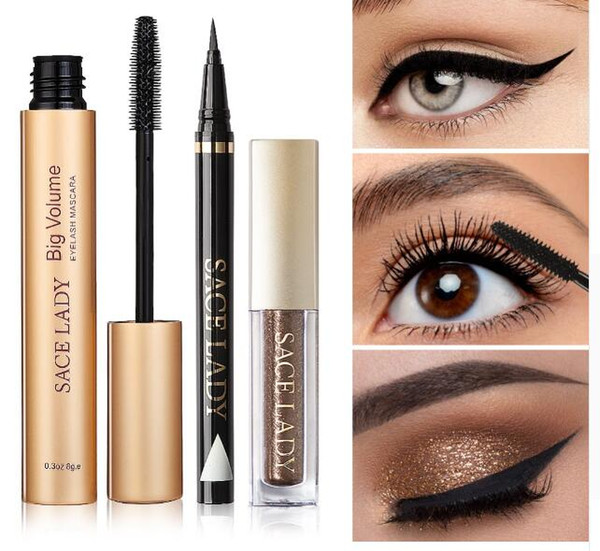 Professional Eye Makeup Set Glitter Eyeshadow Black Eyeliner Mascara Make Up Eye Shadow Kit Brand Waterproof Cosmetic