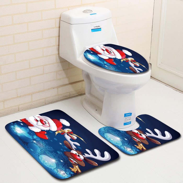 Dl2010 Christmas Snowman Bathroom Toilet Floor Mat Door Mat Toilet Seat 3pcs