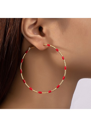 Red Detailed Round Alloy Metal Earrings