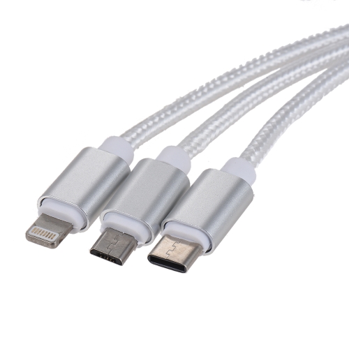 3.3Ft USB 2.0 à Micro USB + Type C + Lightning Câble de charge Sync Câble de ligne de données pour iPhone iPad Samsung