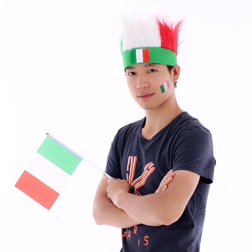 Anself Italy Flag Football Soccer Fans Wig Head Cap European Cup FIFA World Cup Sports Carnival Festival Cosplay Costume + Anself 10pcs/set Italy National Flag Temporary Tattoos Body Face Tattoo Sticker Patriotic Tattoos