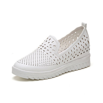 Pure Color Heel Increasing Hollow Out Casual Shoes