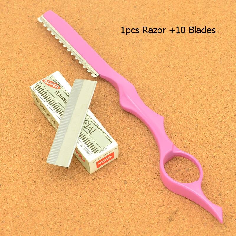Meisha Steel 1pcs Hair Razors +10 Blades Multifunction Hair Cutting Removal Shaver Blades Women Grooming Scraping Eyebrow Knife Tools HC0007