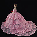 Barbie Doll Pink Lace Shining Stars Pattern Elegant Princess Dress