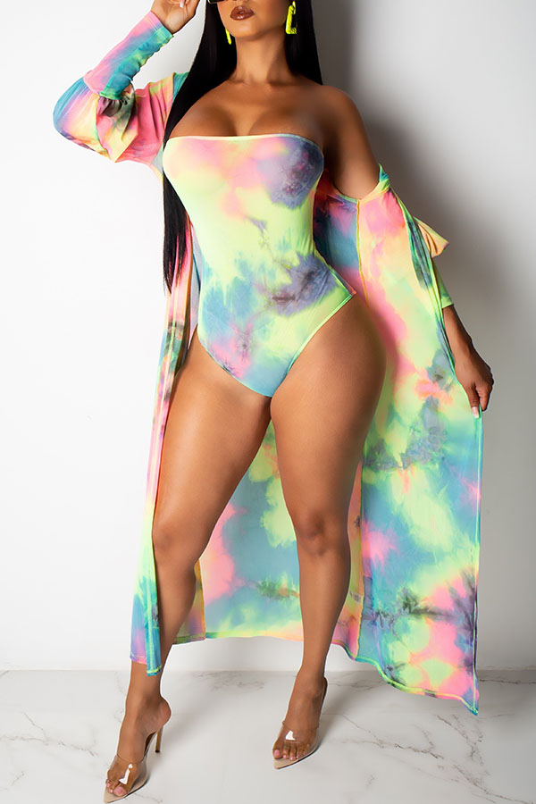 Cheap One Pieces Lovely Tie-dye Printed One-piece Swimwear(With Cover-
