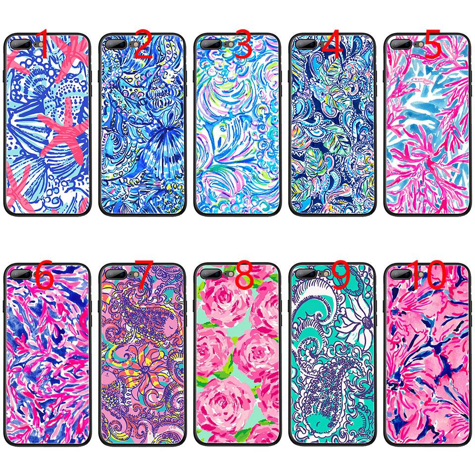 Lilly Pulitzer Summer flower Pink Soft Black TPU Phone Case for iPhone XS Max XR 6 6s 7 8 Plus 5 5s SE Cover