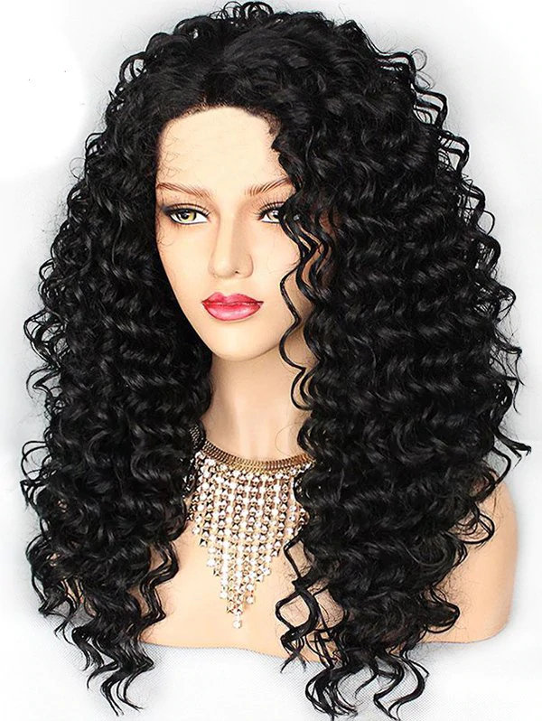 Center Part Afro Curly Synthetic Fluffy Wig