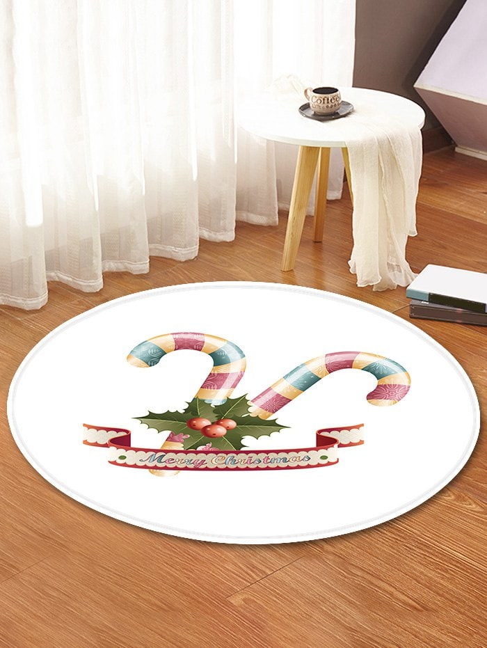 Christmas Cane Candy Pattern Anti-skid Round Floor Rug