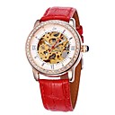 Women's Hollow Dial Gold Diamond Case Leather Band Auto-Mechanical Wrist Watch (Assorted Colors)