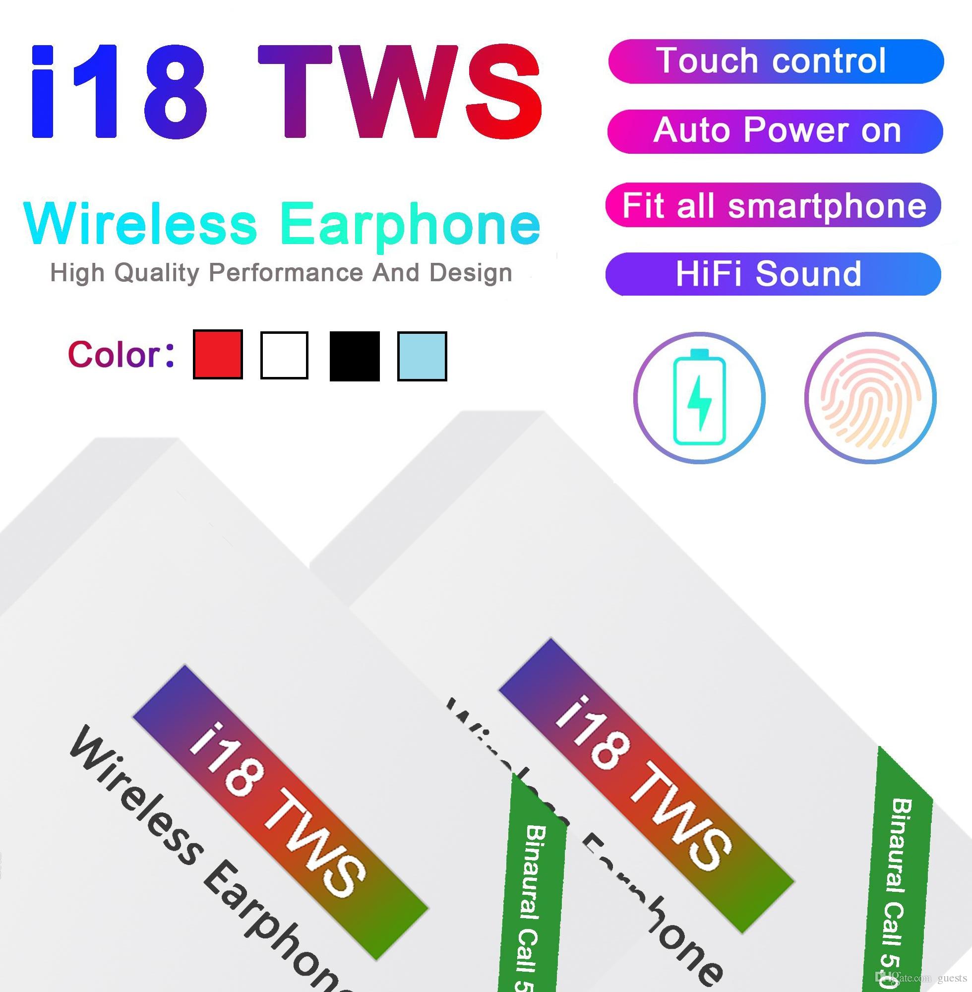 i18 tws Touch 5.0 wireless Bluetooth Headphones with pop up window Stereo Earphones Auto Power ON Auto paring fast delivery