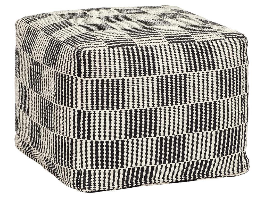 Hübsch Pouf aus Baumwolle, Schwarz / Weiß gemustert 45 x 45 cm