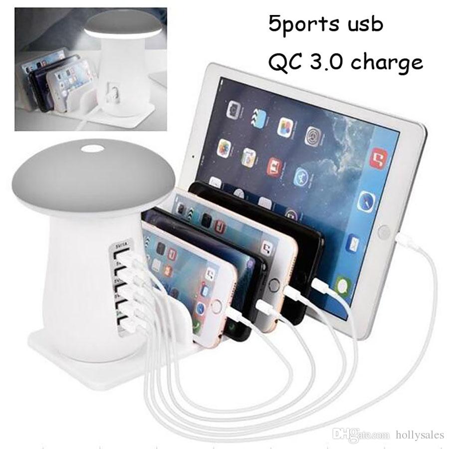 fashion design 5 in 1 usb charger 5v 1A 2.1A QC 3.0 universal fast charger power pad charge dock with cellphone holder for phone tablet