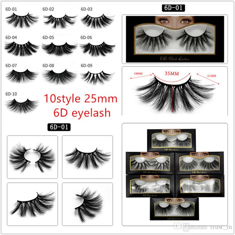 10 Styles 6D Mink Eyelashes 25mm Premium Soft Natural Thick Cross Handmade 6D Mink Lashes with eyelash packaging box DHL free shipping