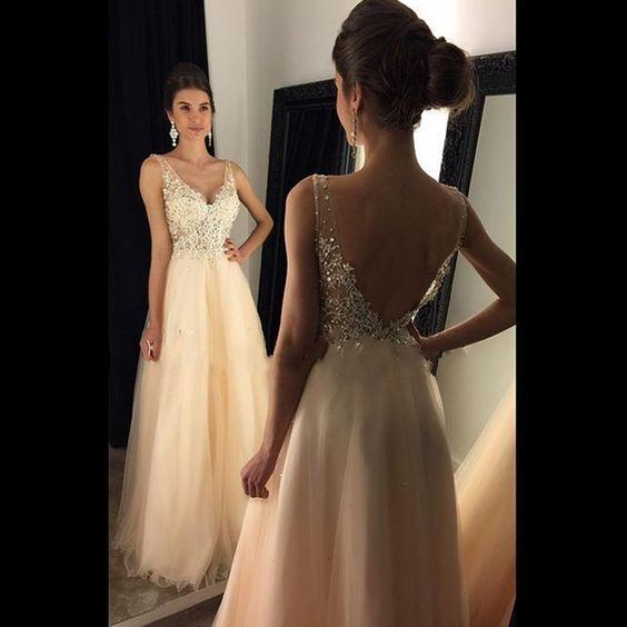 Custom Made Chiffon Prom Dress Sexy Deep V-Neck Evening Dress Beading Party Gown Floor Length Backless Pageant Dress High Quality
