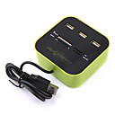 3-Port High Speed USB Hub with Memory Card Reader (Green)