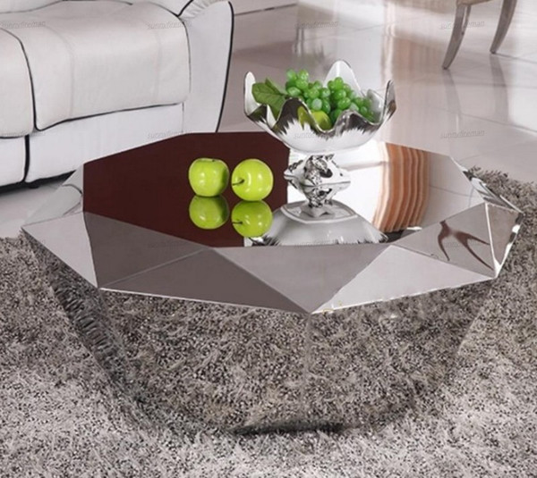Luxury furniture stainless steel diamond shape center coffee table ,Polygonal Metal Mirror Smooth Diamond Coffee Table