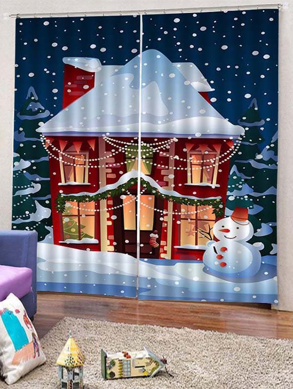 2PCS Christmas Home Snowman Window Curtains