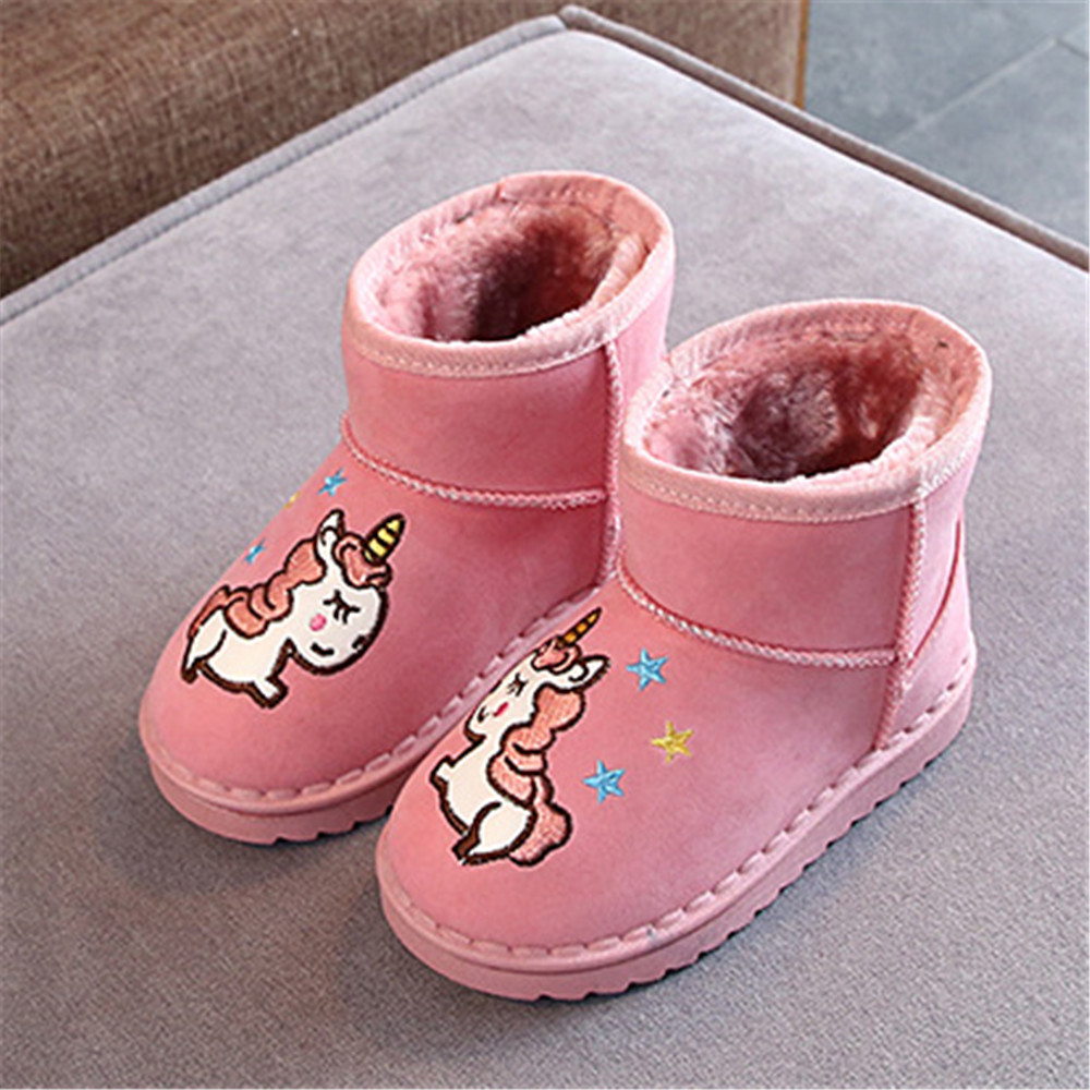 Toddler Boy / Girl Adorable Unicorn Embroidered Fleece-lining Snow Boots