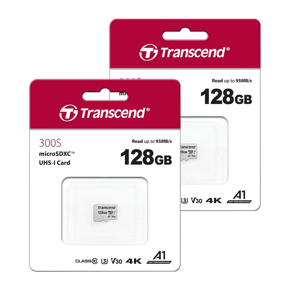 Transcend MicroSDXC Micro SD Memory Card UHS-I U3 V30 A1 Class 10 for 4K HD - 128GB - Value Twin Pack