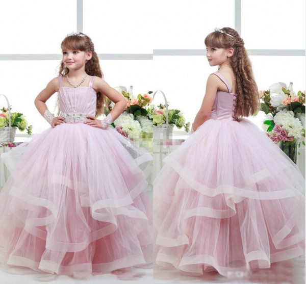 high fashion pink ball gown kids' party wear organza spaghetti straps corset back beads girls halloween gowns christmas dresses