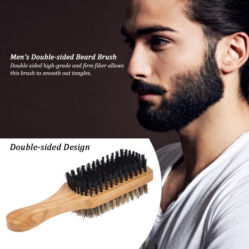 Men's Beard Brush Double-sided Facial Hair Brush Shaving Comb Male Mustache Brush Solid Wood Handle Optional Size