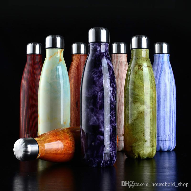 Camouflage Cola Bottle Stainless Steel Wood grain Water Bottle 15 colors 500ml Double Wall Vacuum Coke Water Bowling Bottle Free Shipping