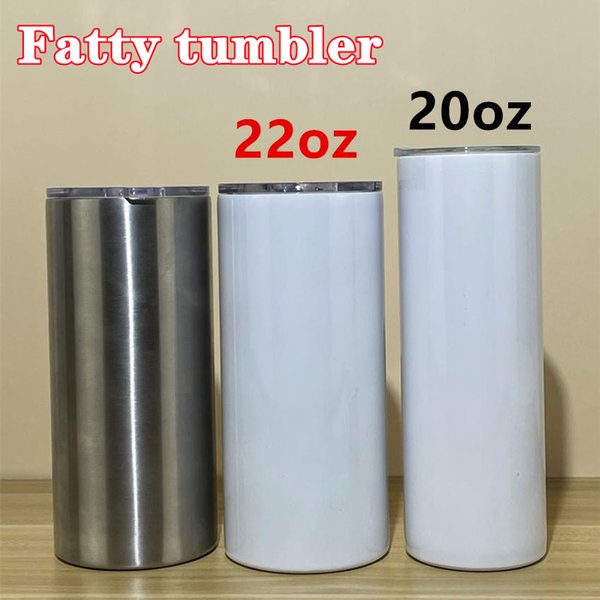 22oz Sublimation Fatty cups tumblers white Straight stainless steel cup 750ml with slid lid vacuum insulated coffee mug water bottle beer