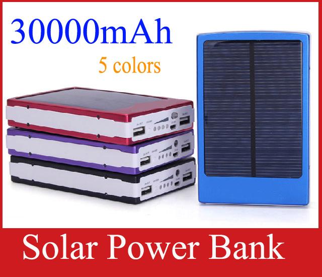 High Capacity 30000 mah solar Dual USB 30000mAh Solar Charger Portable External Backup Battery for Cell Phone Tablet MP3 1.5W Solar Panel