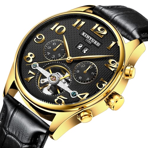 KINYUED montre d'affaires 3ATM montre mécanique automatique résistant à l'eau des hommes montres-bracelets Mâle