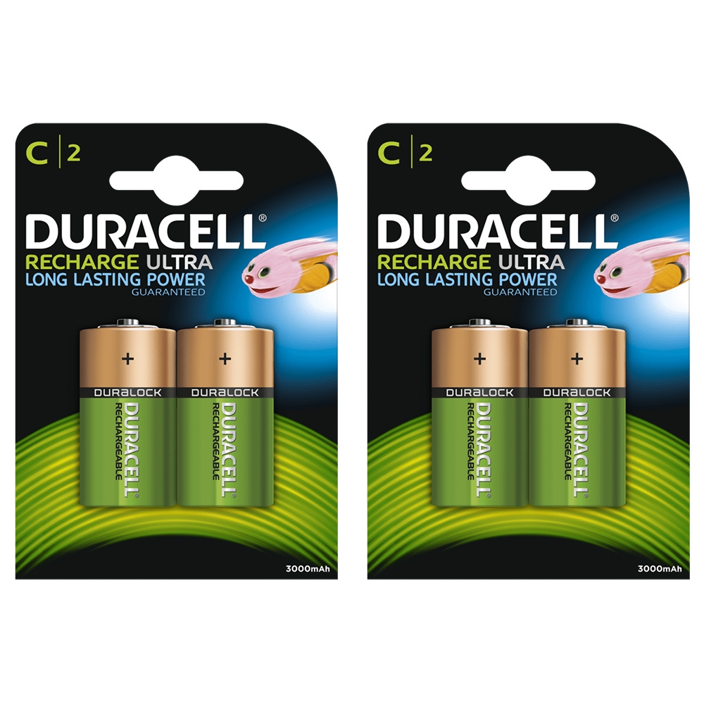 Duracell Rechargeable C Cell HR14 MN1400 NiMH Batteries 3000mAh - Extra Value 4-Pack