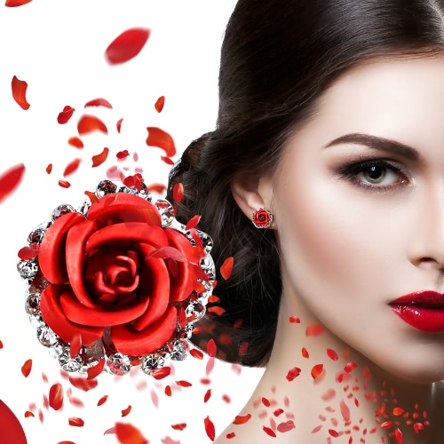 Art- und Weiselegierungs-Kristallrhinestone-Ohr-Bolzen-Ohrringe für Frauen-Mädchen-Rosen-Blumen-rote blaue wahlweise freigestellte Geschenk-Partei-Hochzeits-Schmucksache-Zusätze reizend Luxux