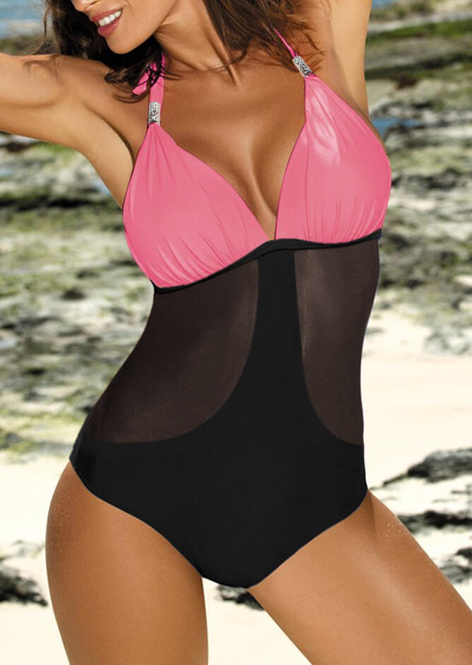 Color Block Halter Swimsuit