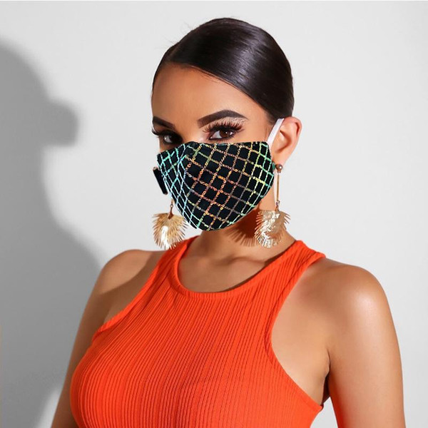 Sparkly Blink Jewel Lace Face Mask Fashion Party Women Mask For Decoration Dust Sun Washable Face Mask