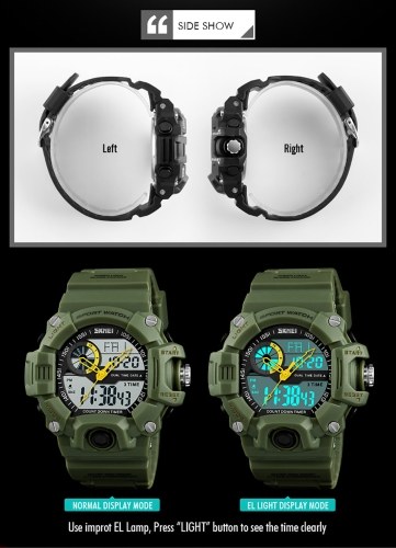 SKMEI 1331 Men Quartz 3 Time Chrono Watches Countdown Dual Time Analog Digital Display Wristwatch 5ATM Waterproof Fashion Casual  Backlight Multifunctional Watches