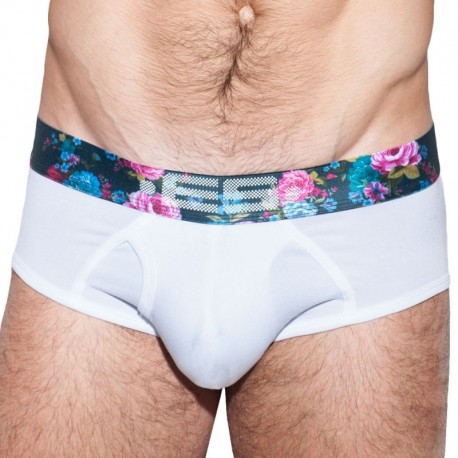 ES Collection Flowery Waistband Brief - White XL