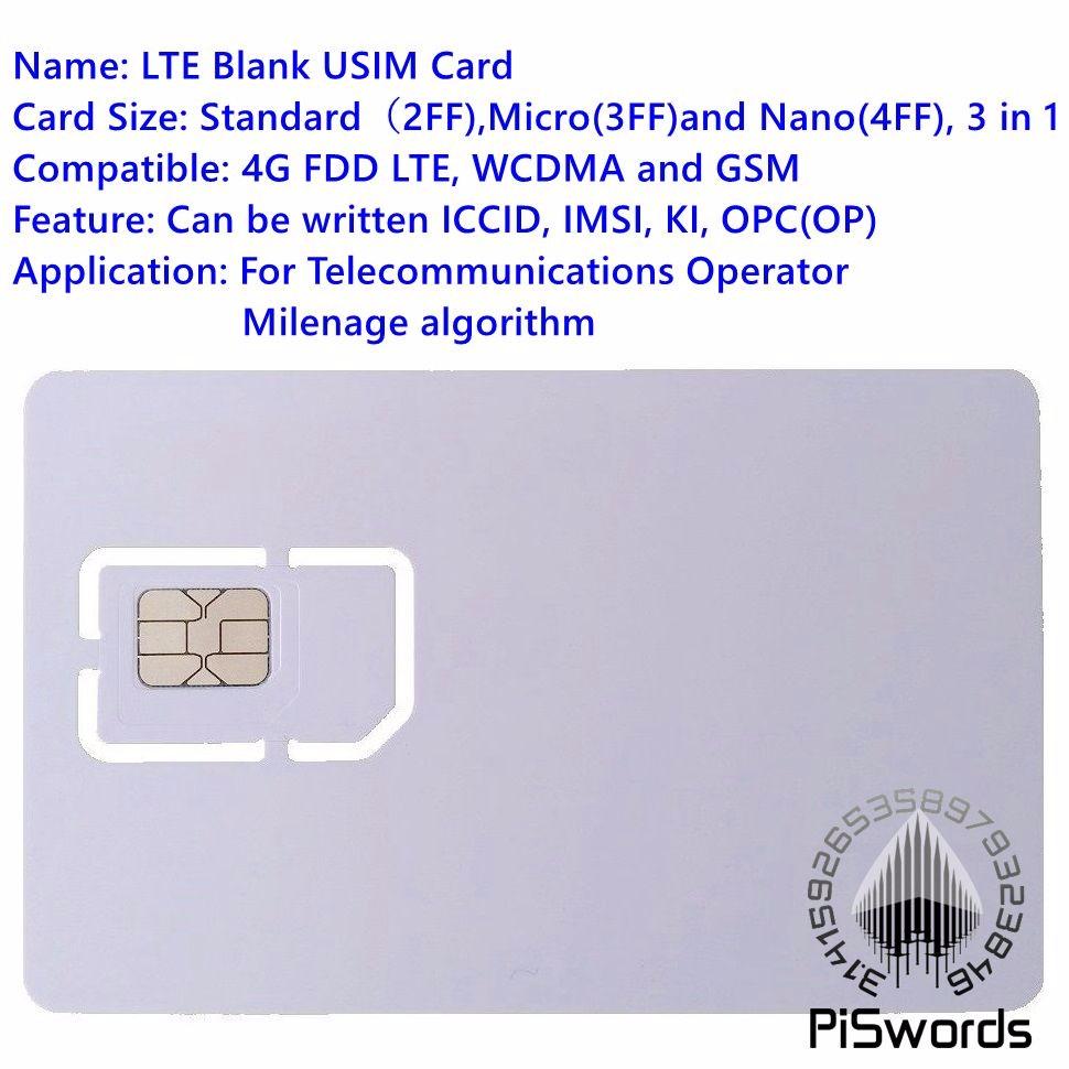 Wholesale- Piswords SIM USIM Card 4G LTE WCDMA GSM Blank Mini Nano micro writable programable SIM Card For Operator Milenage algorithm