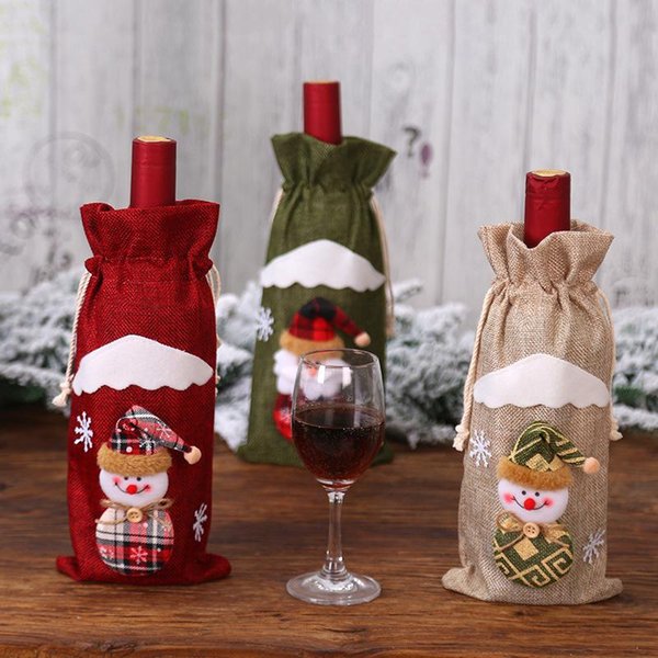 Christmas Decorations 2021 Home Party Elderly Snowman Champagne Wine Bottle Gift Bag