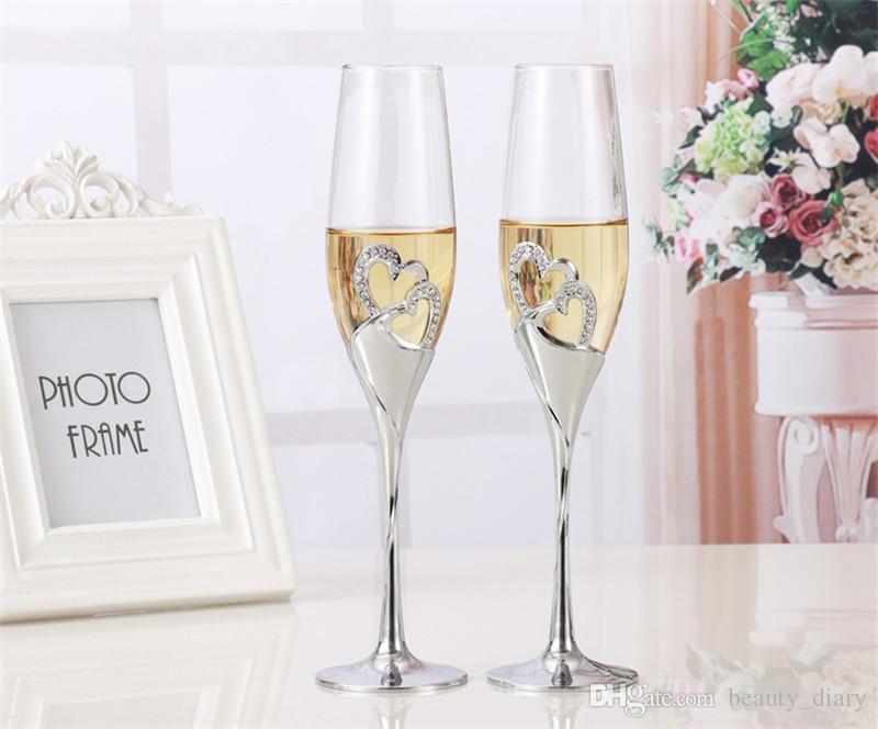2 PCS / Set Crystal Wedding Toasting champagne flutes glasses Cup Wedding Party marriage decoration cup for Gift Wine Drink