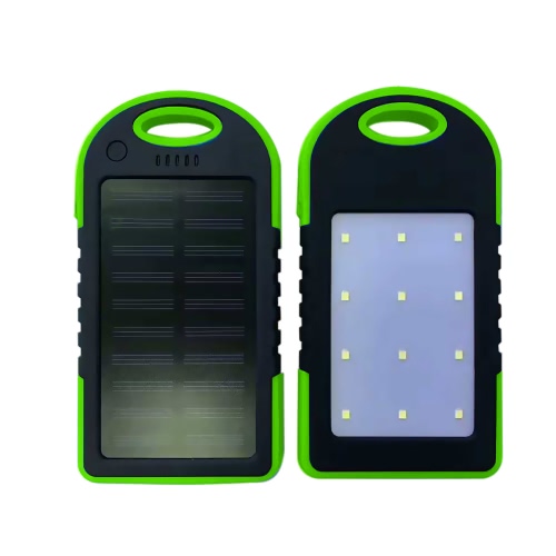 4000mAh Solar Energy Panel Charger LED Light Double USB Ports Large Capacity Rechargeable Waterproof Shockproof Non Slip Power Bank Portable Charger for Smartphone Camping