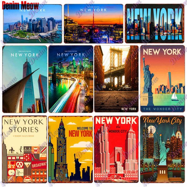 New York Metal Tin Signs Vintage The Travel City Wall Art Painting Posters Bar Pub Retro Statue of Liberty Home Decor