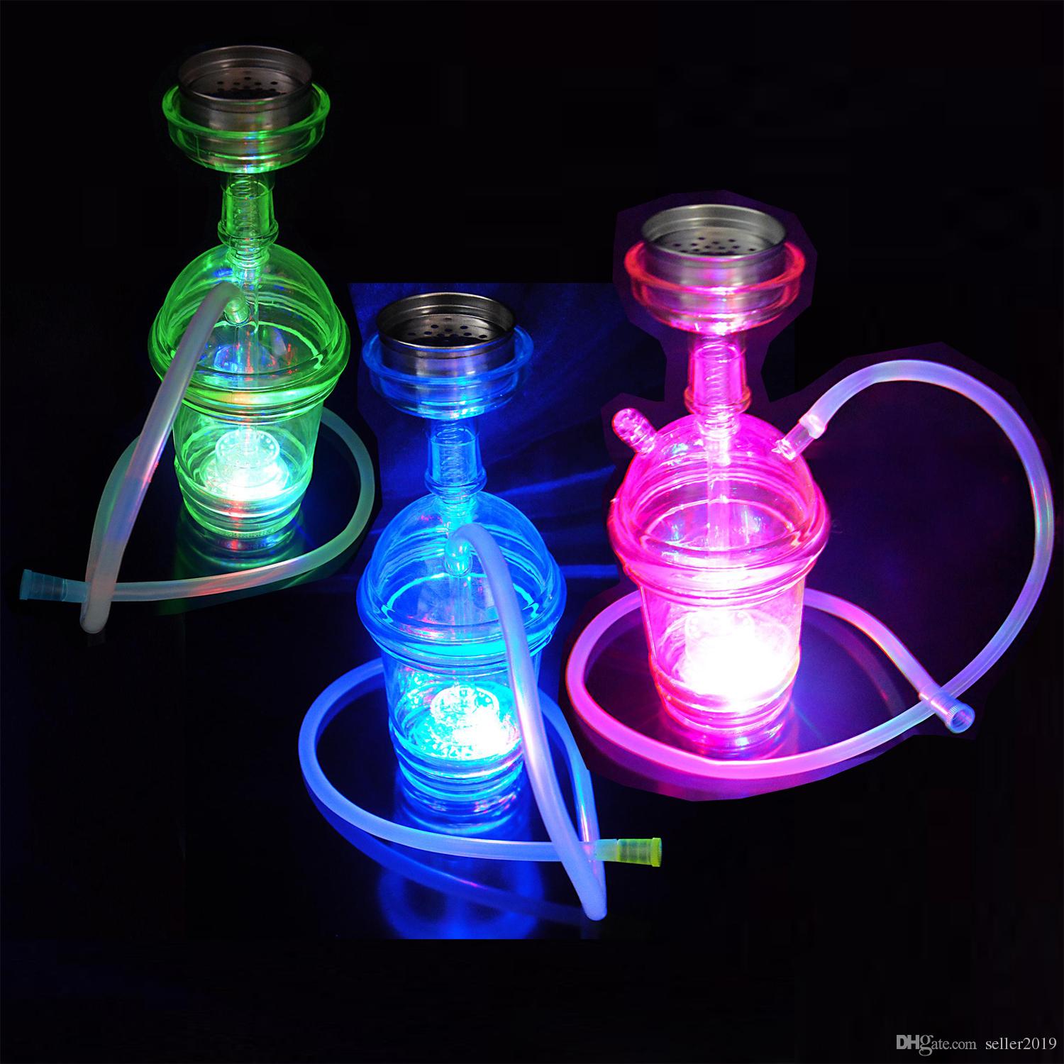 Hookah VAPOR LED with blue green pink lighting Complete Set 1 Hose Hookahs shisha Glass Vase for smoking