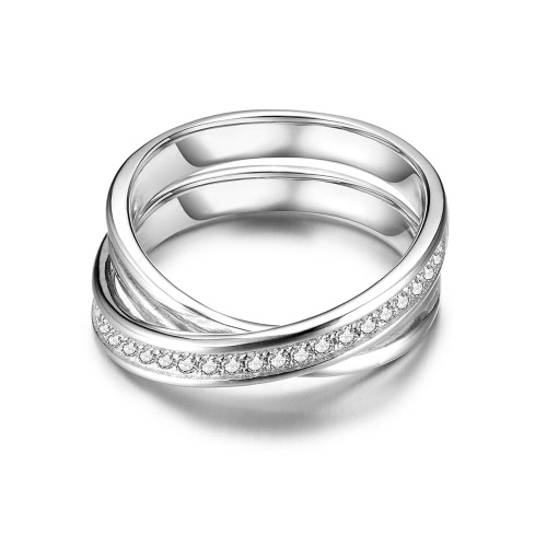 JURE 925 Sterlingsilber-Ring Zirkonia Cross-förmigen Hochzeit Verlobungsring Vorschlag Braut Halo Ersatz