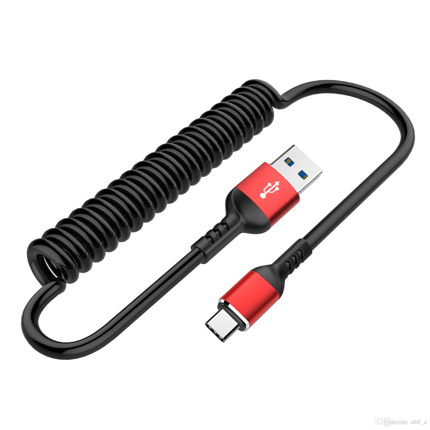Olesit 170CM Retractable Spring USB Cable Flexible Elastic Stretch Charging Charger Wire Cord For micro usb type-c samsung S8 BASEUS