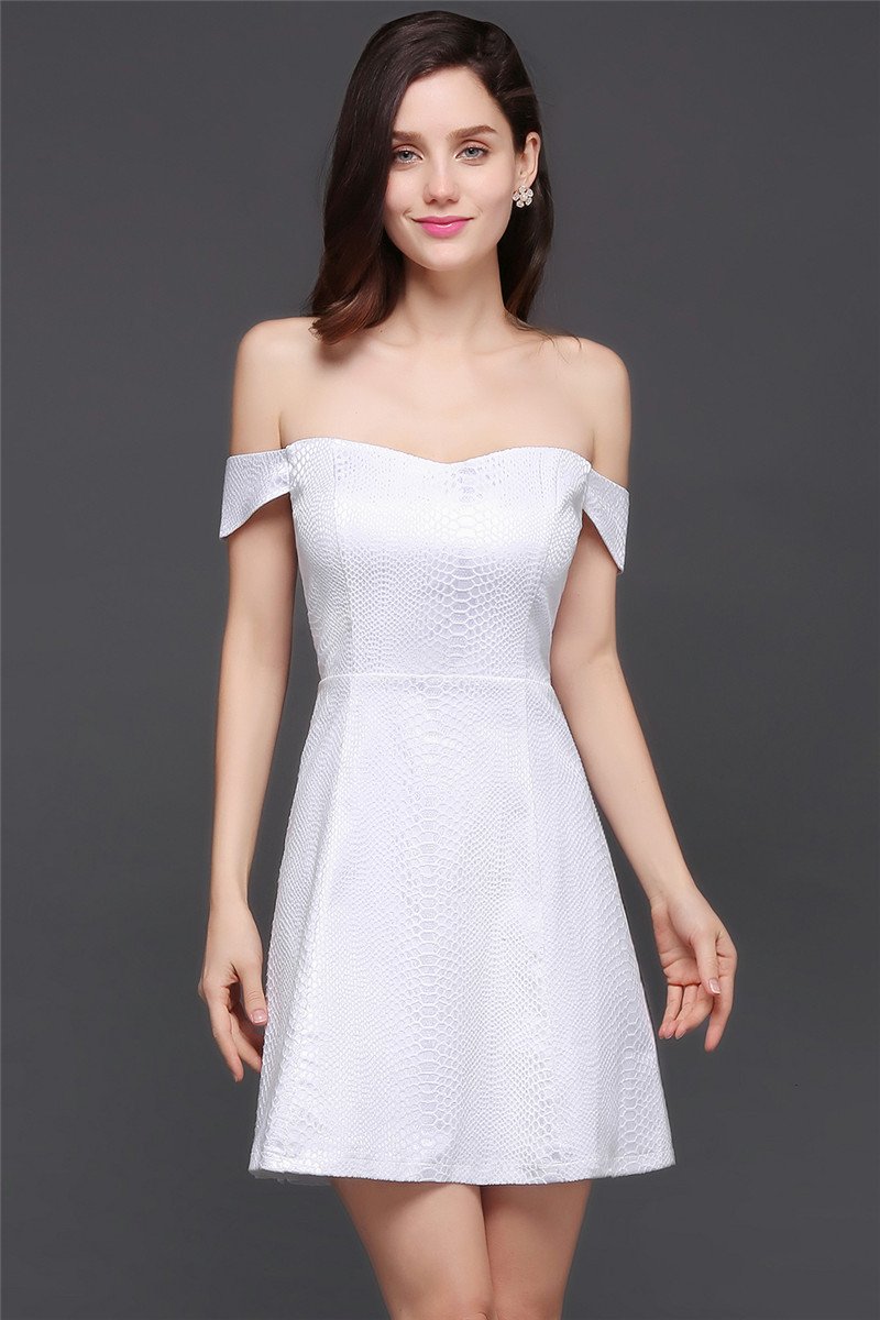 BB| Chicloth A-Line Off-The-Shoulder White In-Stock Prom Dress-Cheap Casual Dresses