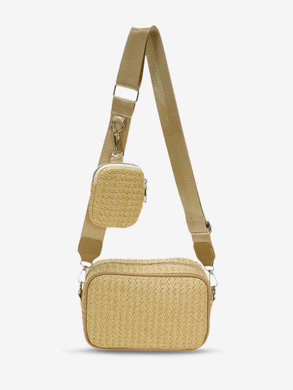 Straw Rectangle Crossbody Bag with Purse